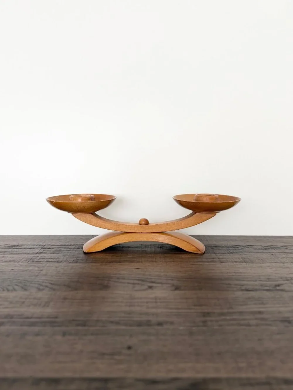Vintage MCM‎ Wood Double Candle Holder Rotating Base Scandinavian Danish Modern